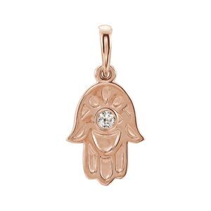 14k Rose Gold and 0.03 CT Diamond Small Hamsa Pendant, 9mm